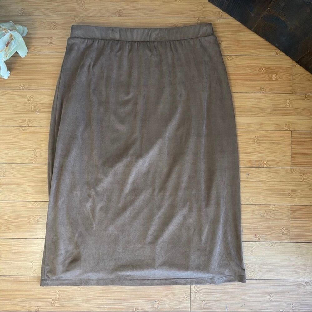 Light Brown Suede Skirt - Below Knee